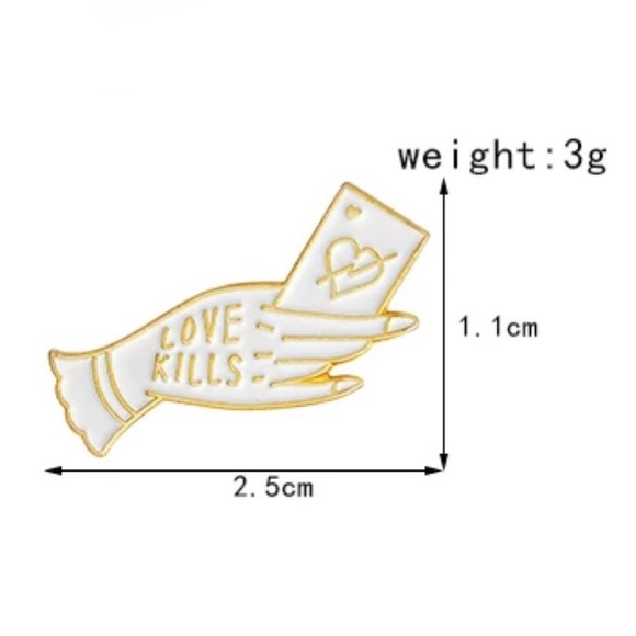 6/$30 Love Kills Hand Heart Tarot Card Enamel Pin - Picture 2 of 2